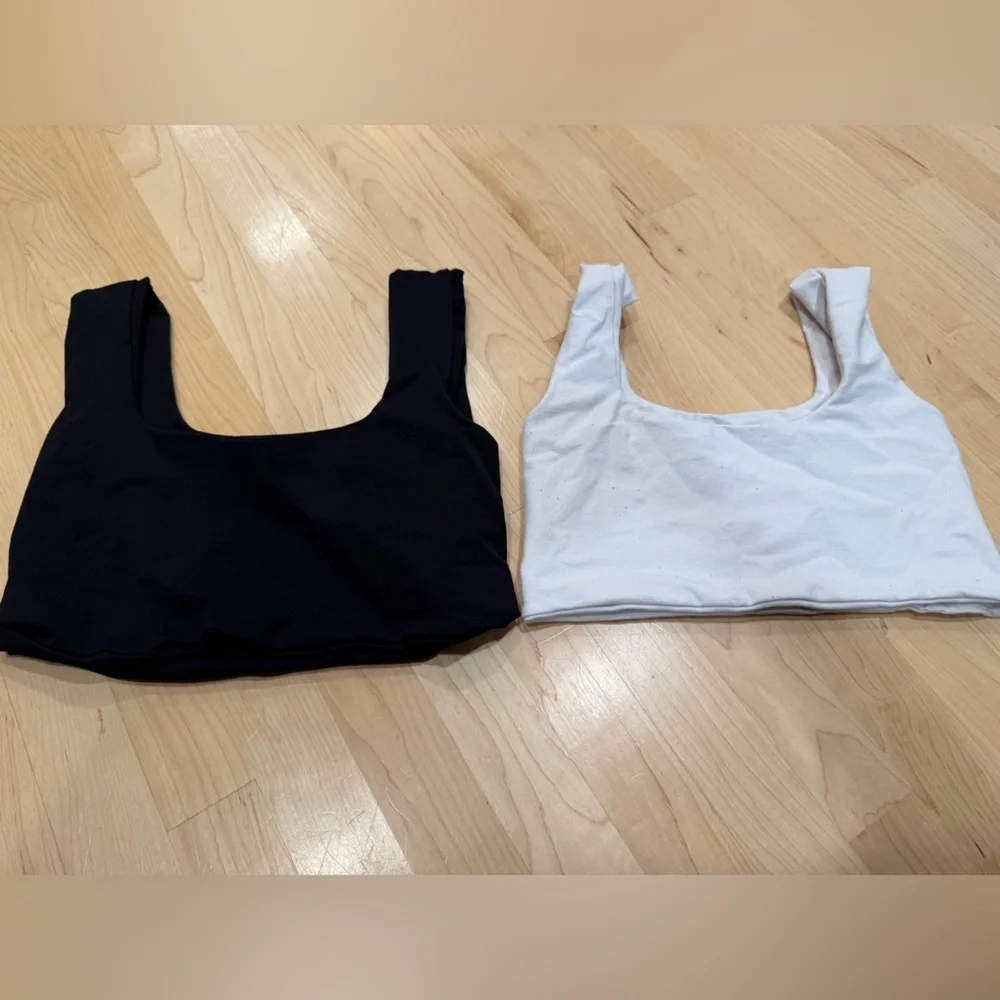 Free People Scoop Neck Bralette Set in Black and White